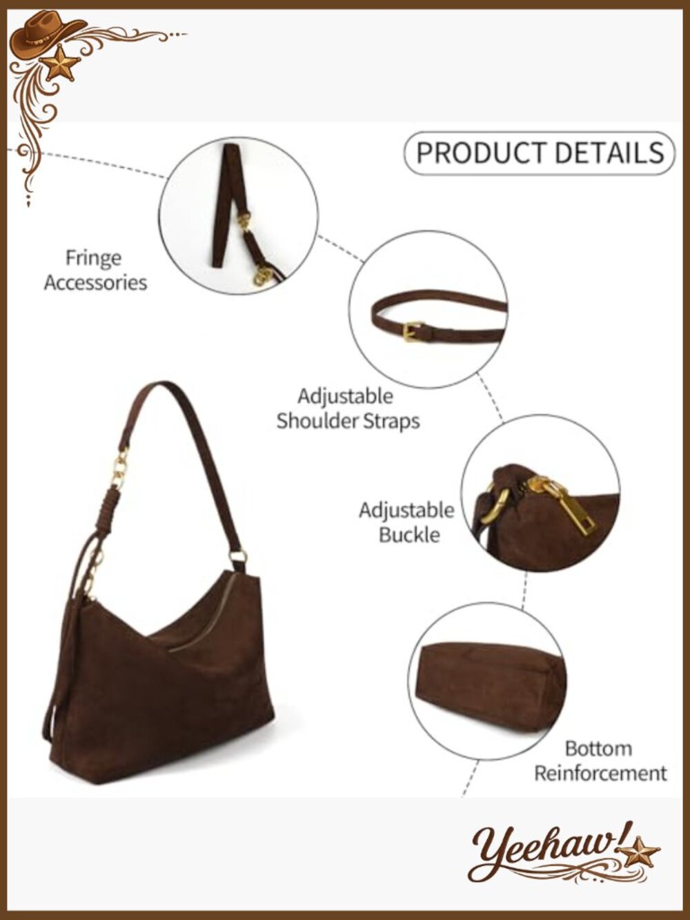 Faux Suede Hobo Bag with Adjustable Strap, Lightweight Crossbody - Picture 4 of 6